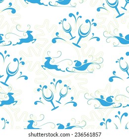 seamless Christmas background, Santa Claus reindeer and glasses of champagne , vector illustration