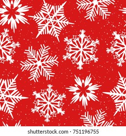 Seamless christmas background with snowflake  and snow on red background