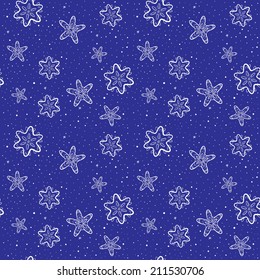 Seamless christmas background with snowflakes and falling snow; vector illustration