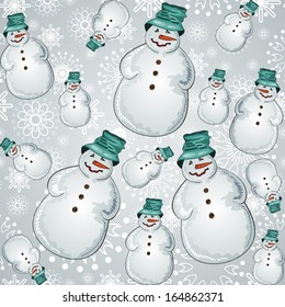Seamless Christmas background with snowman