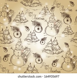 Seamless Christmas background with snowman