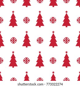 Seamless Christmas background with trees and snowflakes design