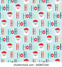 Seamless Christmas background with typography ho ho ho and cute Santa design