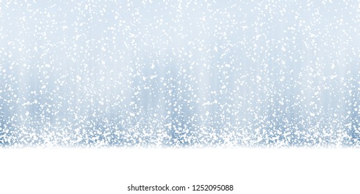 Seamless Christmas Background With White Fall Of Snow On Blue Colored Background