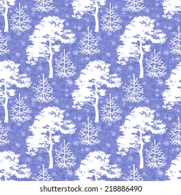 Seamless Christmas background, winter forest with trees silhouettes and snow. Vector