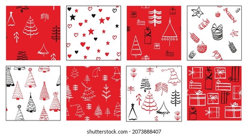 Nahtlose Weihnachtshintergründe mit dekorativen Weihnachtsbäumen