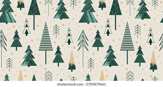 Anuncio De Navidades Sin Costuras Con Patrón Sin Costuras. Dibujo Abstractas de árboles de Navidad con diferentes texturas en un estilo minimalista. Fondo de Vector para cubiertas, postales, impresión, embalaje