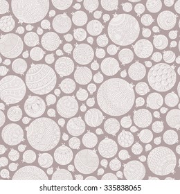 Seamless Christmas beige background with christmas balls. Vintage christmas seamless pattern.