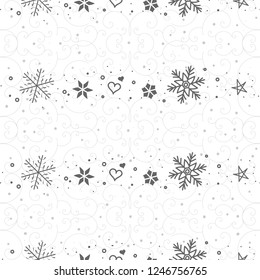 Seamless Christmas and Christmas black and white background with snowflakes. You can repaint in any color. Vector. For printing packaging, textile, background for websites, etc.