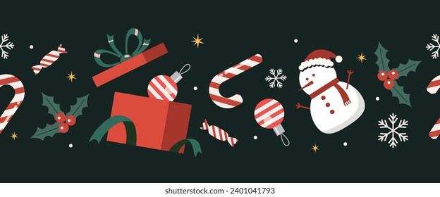 Seamless Christmas border, Christmas design for greeting card. Christmas and New Year background.
