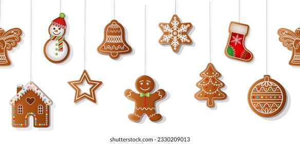 seamless christmas border with gingerbread cookies