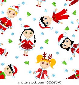 Seamless christmas children pattern. Vector background.