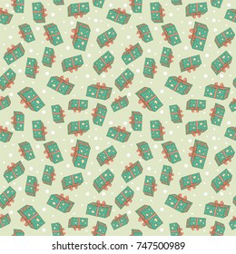 Seamless christmas colorful pattern. Vector background with with gifts