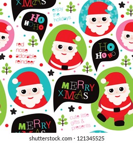 Seamless christmas colorful santa background pattern in vector