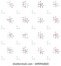 Seamless Christmas colorful stars confetti falling, isolated on white. Magic shining flying stars and glitter dots sparkle cosmic backdrop