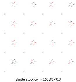 Seamless Christmas colorful stars confetti falling, isolated on white. Magic shining flying stars and glitter dots sparkle cosmic backdrop