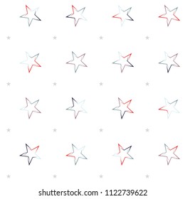 Seamless Christmas colorful stars confetti falling, isolated on white. Magic shining flying stars and glitter dots sparkle cosmic backdrop