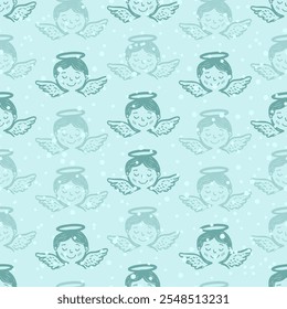 Seamless Christmas cute angels  vector pattern for festive design	