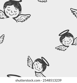 Seamless Christmas cute angels  vector pattern for festive design	
