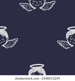 Seamless Christmas cute angels  vector pattern for festive design	