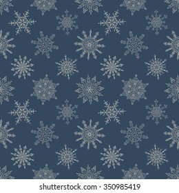 Seamless Christmas dark pattern with random drawn snowflakes