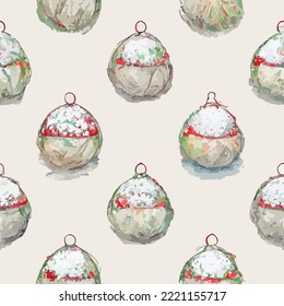 Seamless christmas decoration balls, watercolor xmas balls background pattern. Winter collection