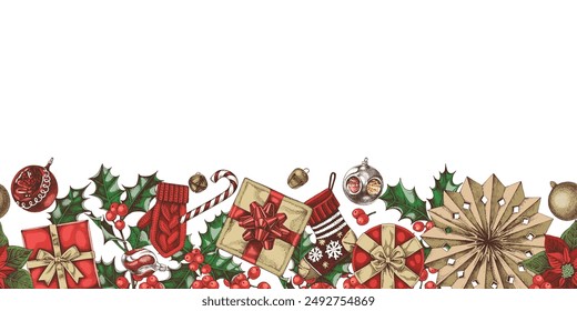 Seamless Christmas decorative border vector