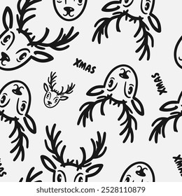 Seamless Christmas deers vector pattern for festive design	