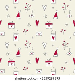 Seamless Christmas Doodles. Decorative background.