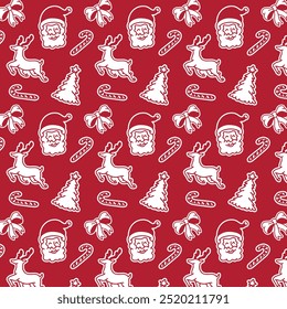 Seamless Christmas Elements Hand Drawn Pattern with Red Color Palette for Merchandise Tshirt Web and Print Design