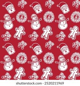 Seamless Christmas Elements Hand Drawn Pattern with Red Color Palette for Merchandise Tshirt Web and Print Design