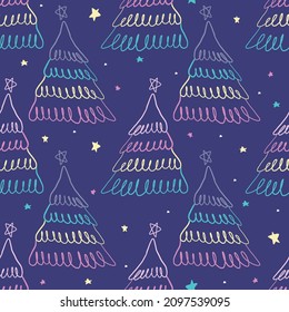 seamless christmas festive night pattern background cute colorful neon layers pine tree and little star