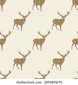 seamless  christmas festive pattern background with golden glitter reindeer stamp