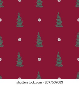 seamless  christmas festive pattern background with glitter elelments and green pine tree