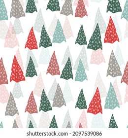 seamless christmas festive pattern background with forest multicolour pine tree