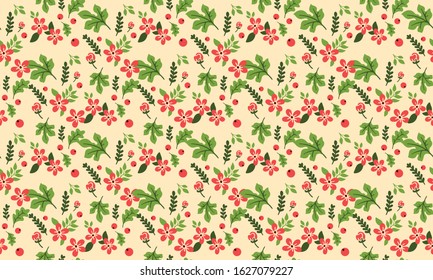 Seamless Christmas floral pattern background, with leaf and floral cute drawing.
