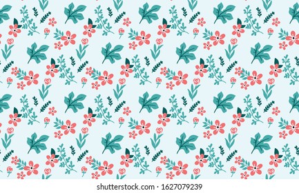 Seamless Christmas floral pattern background, with leaf and floral cute drawing.
