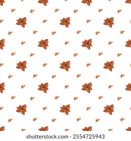 	Seamless Christmas floral pattern with branches, leaves and winter berries.