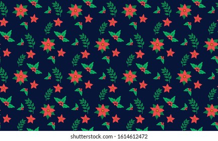 Seamless Christmas flower pattern background, with leaf flower design.