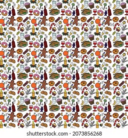 Patrón de comida navideña sin problemas. Fondo de Navidad