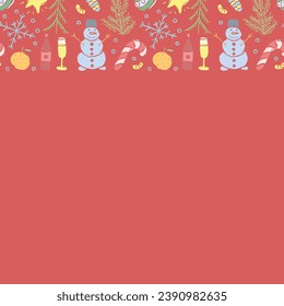 Nahtlose Weihnachtsrahmen. Neuer Hintergrund. Dodle-Illustration mit Weihnachten und neuen Jahresbildern