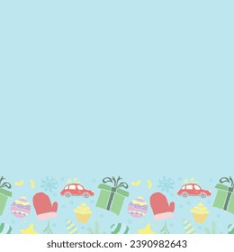 Seamless christmas frame. New year background. Doodle illustration with christmas and new year icons