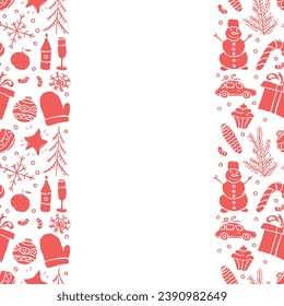 Seamless christmas frame. New year background. Doodle illustration with christmas and new year icons