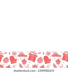 Seamless christmas frame. New year background. Doodle illustration with christmas and new year icons