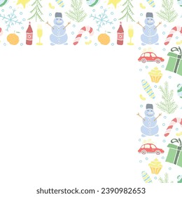Seamless christmas frame. New year background. Doodle illustration with christmas and new year icons