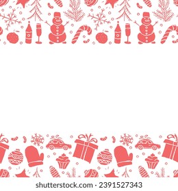 Seamless christmas frame. New year background. Doodle illustration with christmas and new year icons