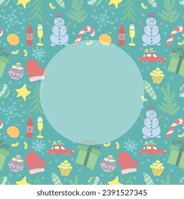 Marco de navidad sin foco. Antecedentes de Año Nuevo. Ilustración de dibujos con navidad e iconos de año nuevo