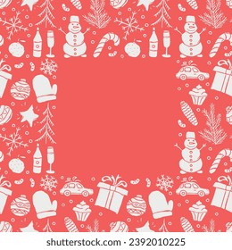 Seamless christmas frame. New year background. Doodle illustration with christmas and new year icons