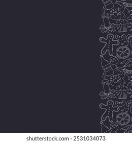 Seamless christmas frame. New year background. Doodle illustration with christmas and new year icons