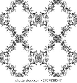 Nahtloses geometrisches Weihnachtsmuster mit Girlanden aus holligen Zweigen. Vektorgrafik mit Vintage-Gravur oder Tintenzeichnung.